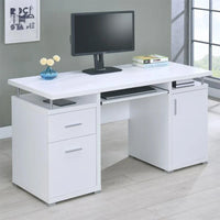 Bureau informatique avec 2 tiroirs et placard, blanc