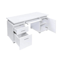 Bureau informatique avec 2 tiroirs et placard, blanc