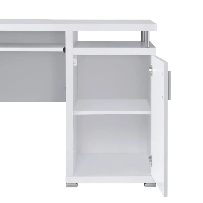 Bureau informatique avec 2 tiroirs et placard, blanc