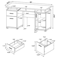 Bureau informatique avec 2 tiroirs et placard, blanc