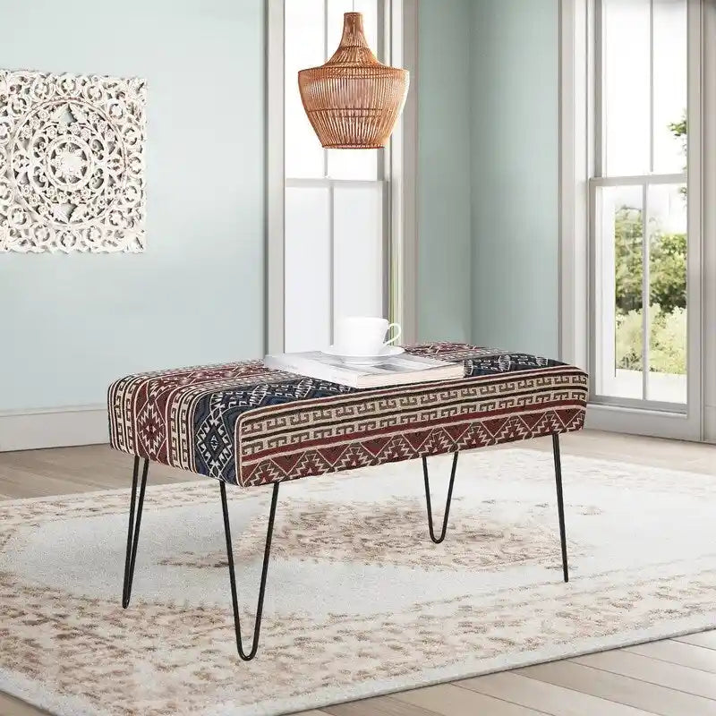 Adeco Banc Ottoman Tissu Repose-Pieds Rectangulaire Rembourré Chambre