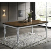 Ensemble de salle à manger 7 pièces Roundhill Furniture Salines avec 6 chaises rembourrées, blanc rustique et chêne