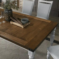 Ensemble de salle à manger 7 pièces Roundhill Furniture Salines avec 6 chaises rembourrées, blanc rustique et chêne