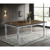 Ensemble de salle à manger 7 pièces Roundhill Furniture Salines avec 6 chaises rembourrées, blanc rustique et chêne