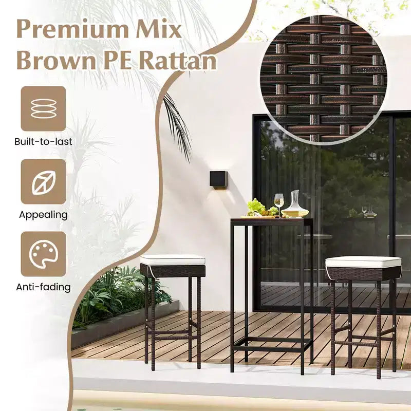Lot de 2/4 tabourets de bar Costway en rotin pour patio, chaises de bar d'extérieur en osier avec repose-pieds
