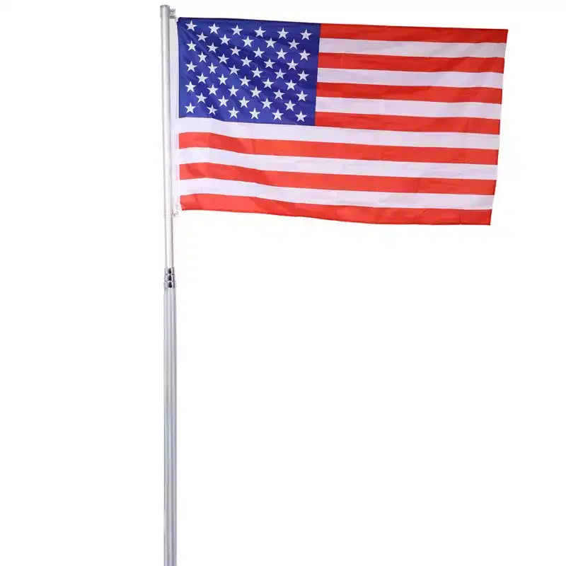 Kit de mât de drapeau télescopique de 7,6 m, mâts de drapeau en aluminium robuste réglables en hauteur avec drapeaux américains et boule supérieure, mât de drapeau extérieur à planter