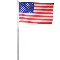 Kit de mât telescopique 25 pi, mâts en aluminium robustes reglables en hauteur avec drapeaux americains et boule de sommet, mât d'extérieur à planter au sol