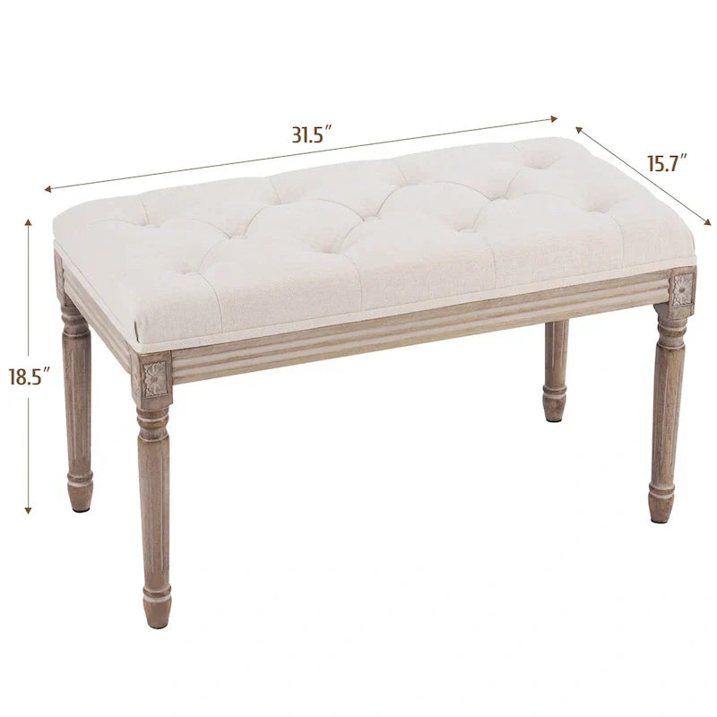 Banc capitonné de style français vintage CO-Z avec cadre en bois massif sculpté