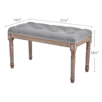 Banc capitonné de style français vintage CO-Z avec cadre en bois massif sculpté
