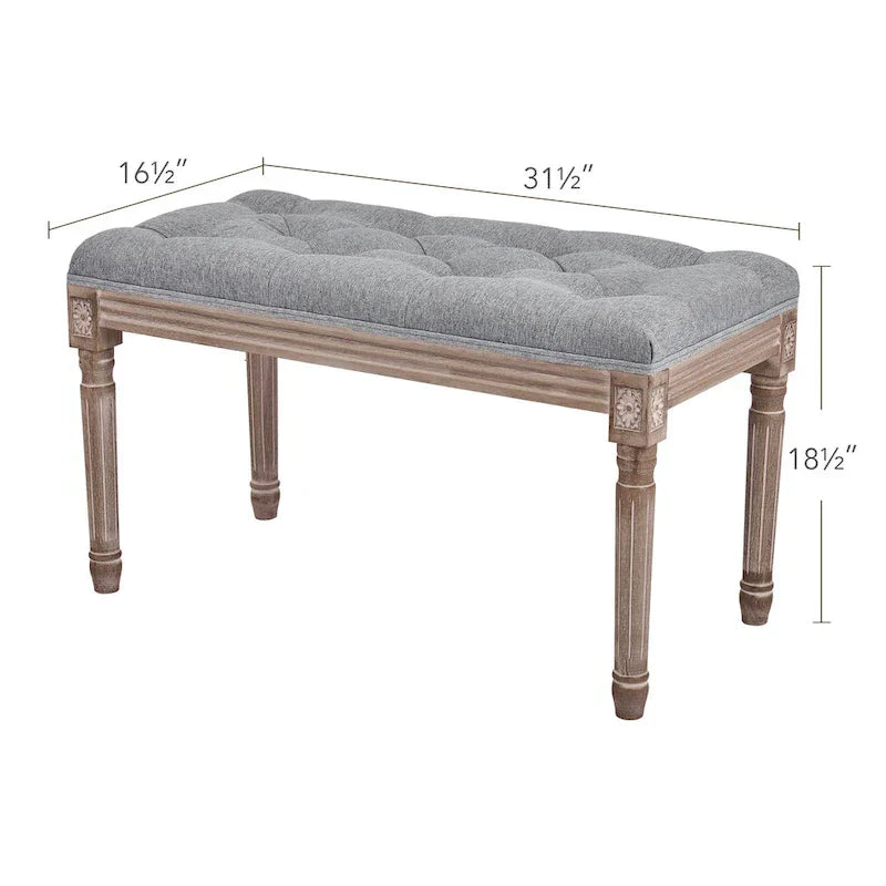 Banc capitonné de style français vintage CO-Z avec cadre en bois massif sculpté