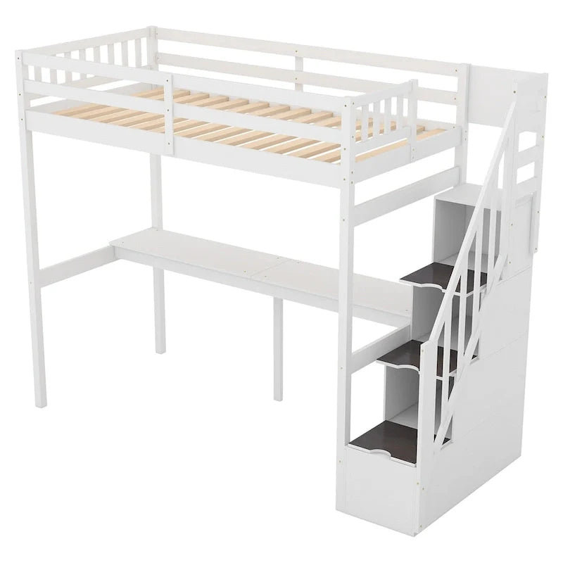 Lit mezzanine Merax taille jumeau avec escalier et bureau intégré