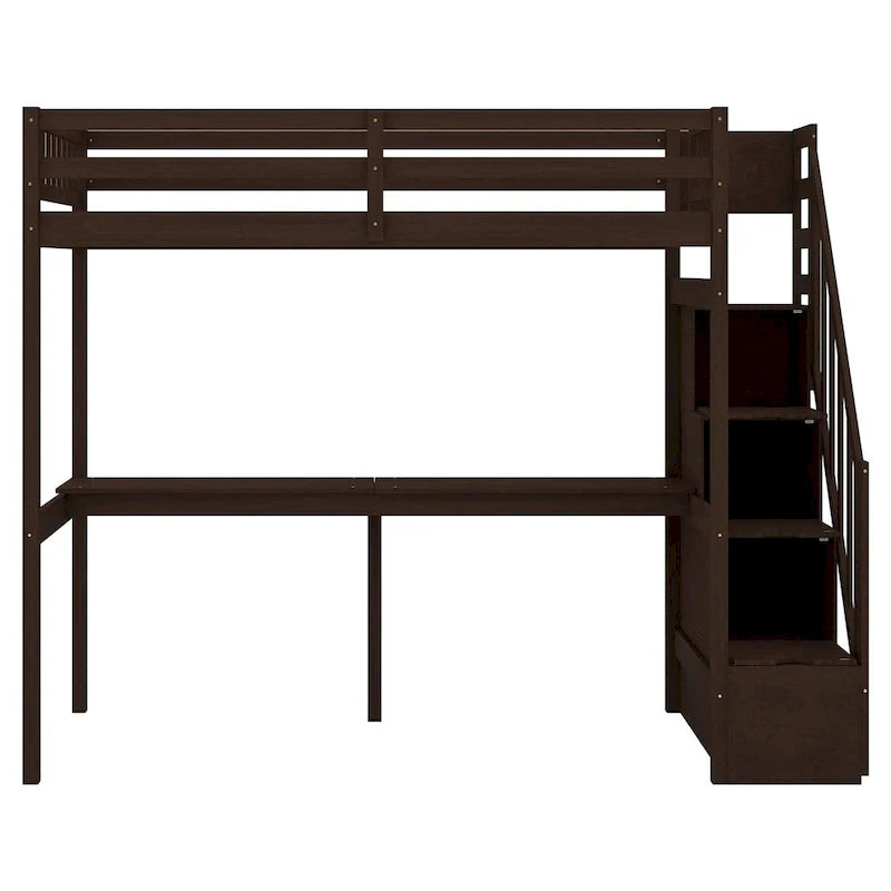 Lit mezzanine Merax taille jumeau avec escalier et bureau intégré