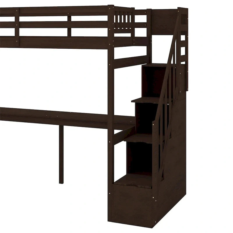 Lit mezzanine Merax taille jumeau avec escalier et bureau intégré