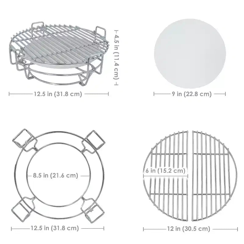 Sunnydaze Grille de cuisson demi-lune avec plaque déflectrice en céramique pour barbecues Kamado Egg 15" - 12,5"