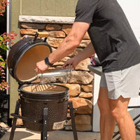 Sunnydaze Grille de cuisson demi-lune avec plaque déflectrice en céramique pour barbecues Kamado Egg 15" - 12,5"