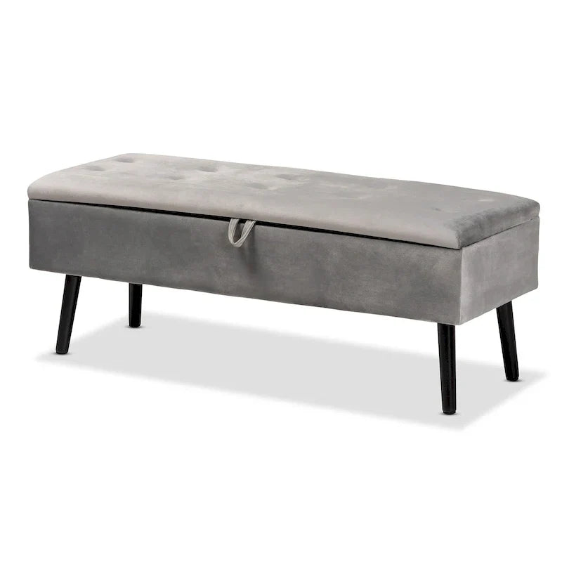 Banc de rangement Caine moderne et contemporain en velours et bois