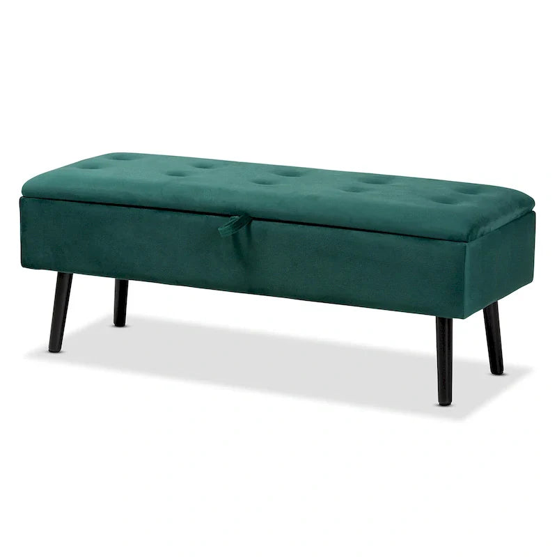 Banc de rangement Caine moderne et contemporain en velours et bois