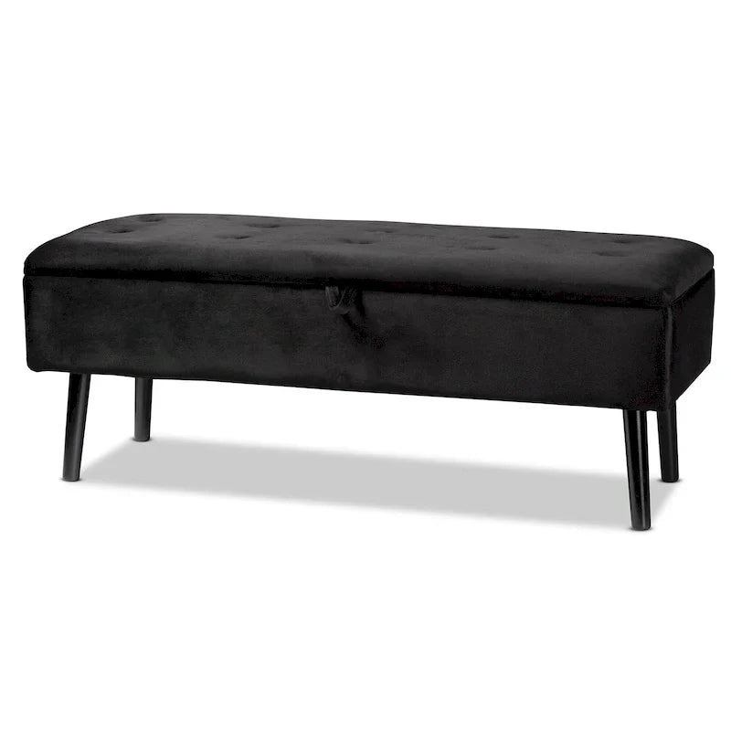 Banc de rangement Caine moderne et contemporain en velours et bois