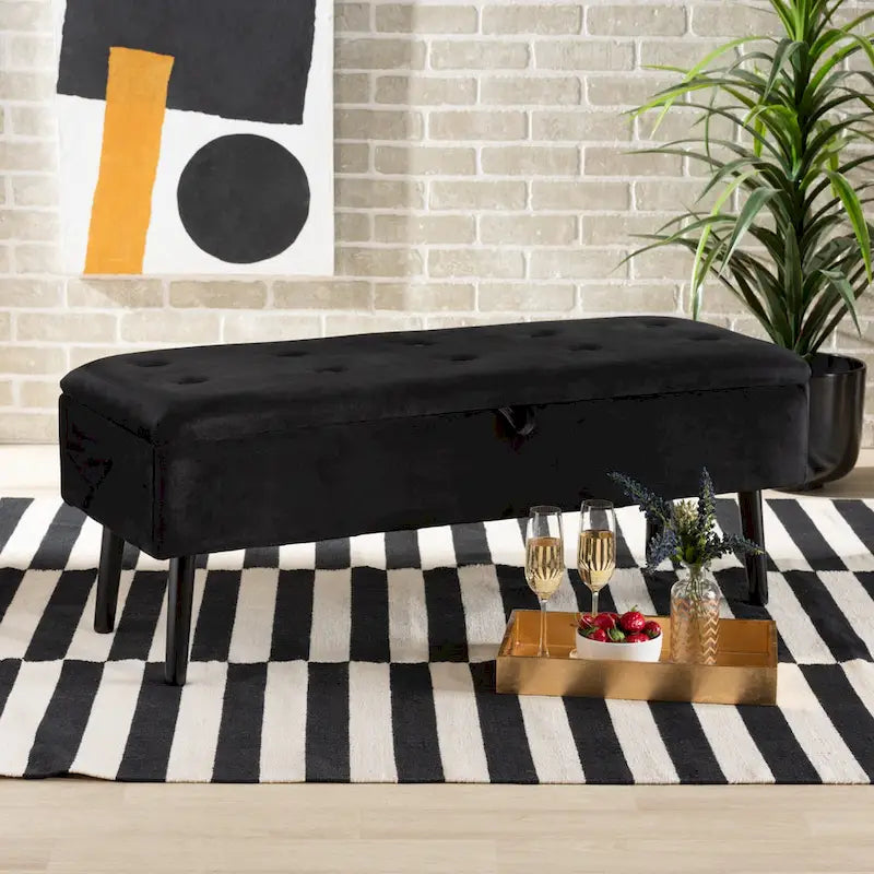 Banc de rangement Caine moderne et contemporain en velours et bois