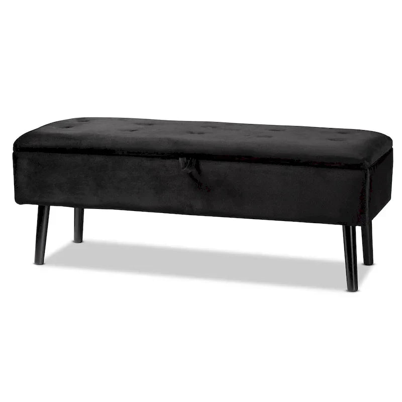 Banc de rangement Caine moderne et contemporain en velours et bois