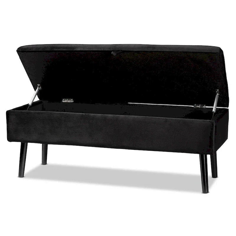 Banc de rangement Caine moderne et contemporain en velours et bois