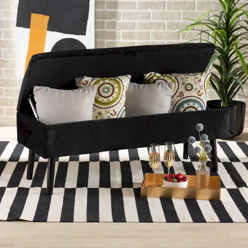 Banc de rangement Caine moderne et contemporain en velours et bois