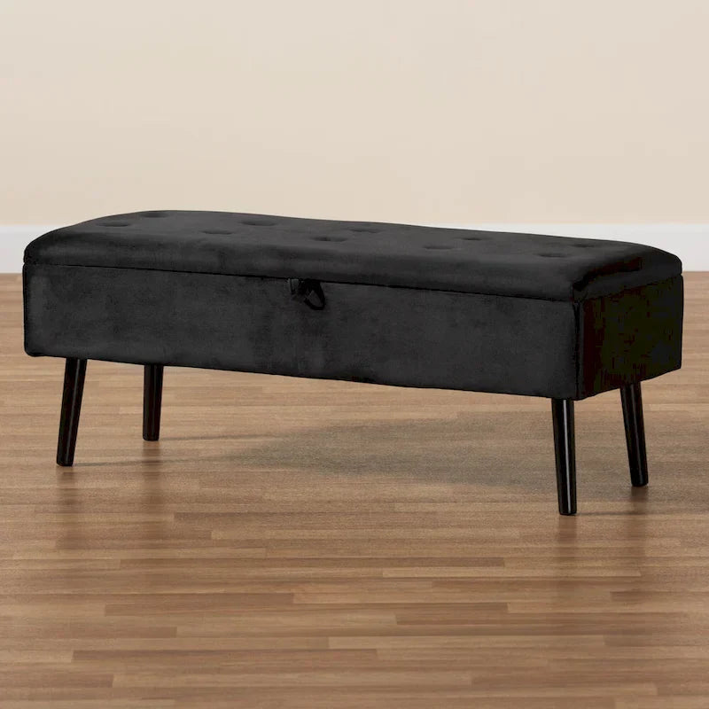 Banc de rangement Caine moderne et contemporain en velours et bois