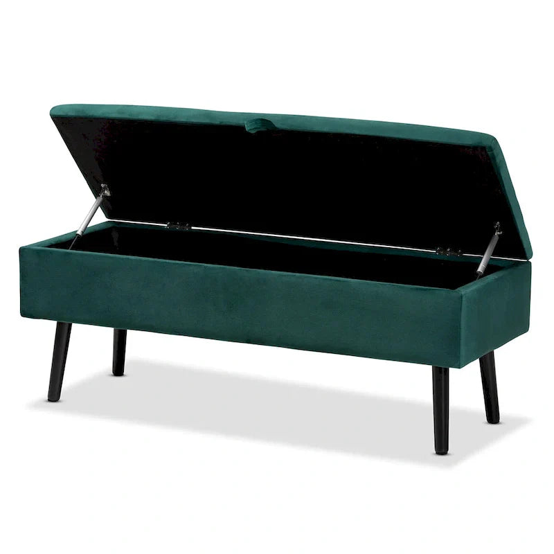Banc de rangement Caine moderne et contemporain en velours et bois