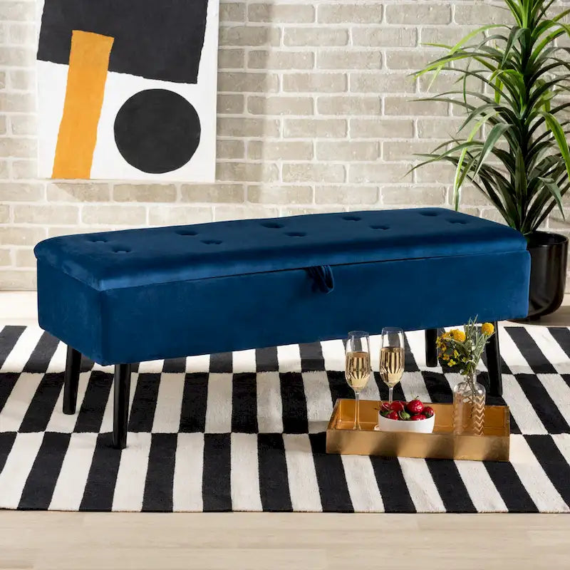 Banc de rangement Caine moderne et contemporain en velours et bois