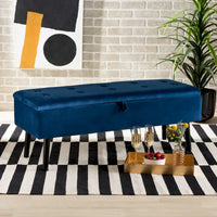 Banc de rangement Caine moderne et contemporain en velours et bois