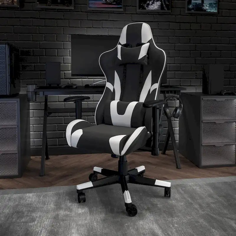 Chaise ergonomique de gaming racing avec dossier entièrement inclinable en LeatherSoft rouge