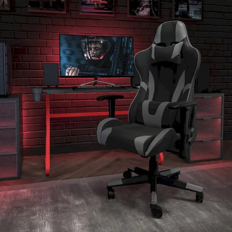 Chaise ergonomique de gaming racing avec dossier entièrement inclinable en LeatherSoft rouge