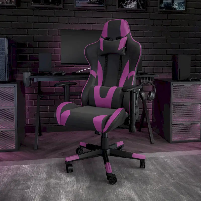 Chaise ergonomique de gaming racing avec dossier entièrement inclinable en LeatherSoft rouge