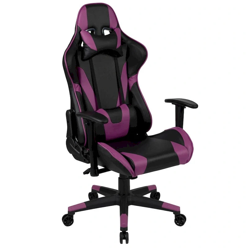 Chaise ergonomique de gaming racing avec dossier entièrement inclinable en LeatherSoft rouge