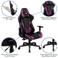 Chaise ergonomique de gaming racing avec dossier entièrement inclinable en LeatherSoft rouge