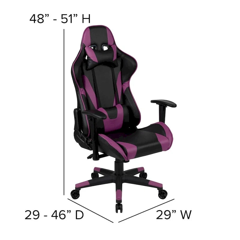 Chaise ergonomique de gaming racing avec dossier entièrement inclinable en LeatherSoft rouge