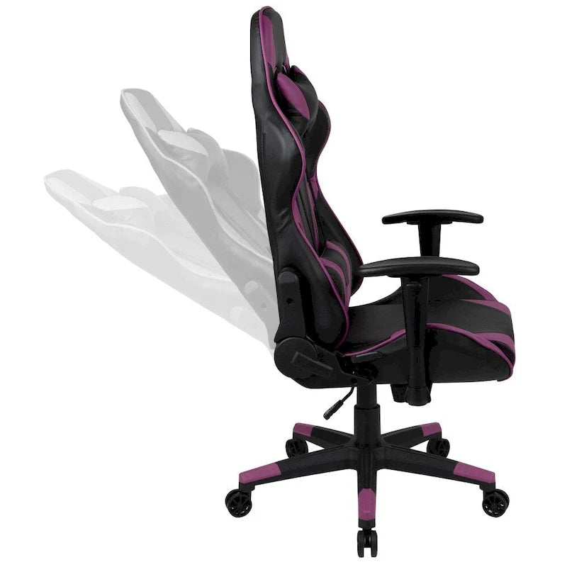 Chaise ergonomique de gaming racing avec dossier entièrement inclinable en LeatherSoft rouge