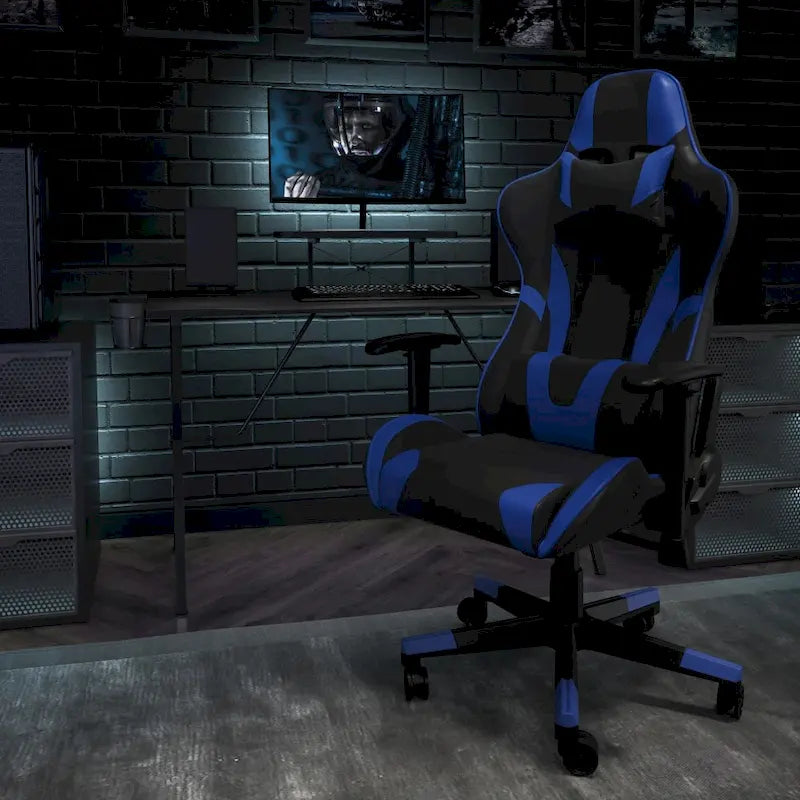 Chaise ergonomique de gaming racing avec dossier entièrement inclinable en LeatherSoft rouge