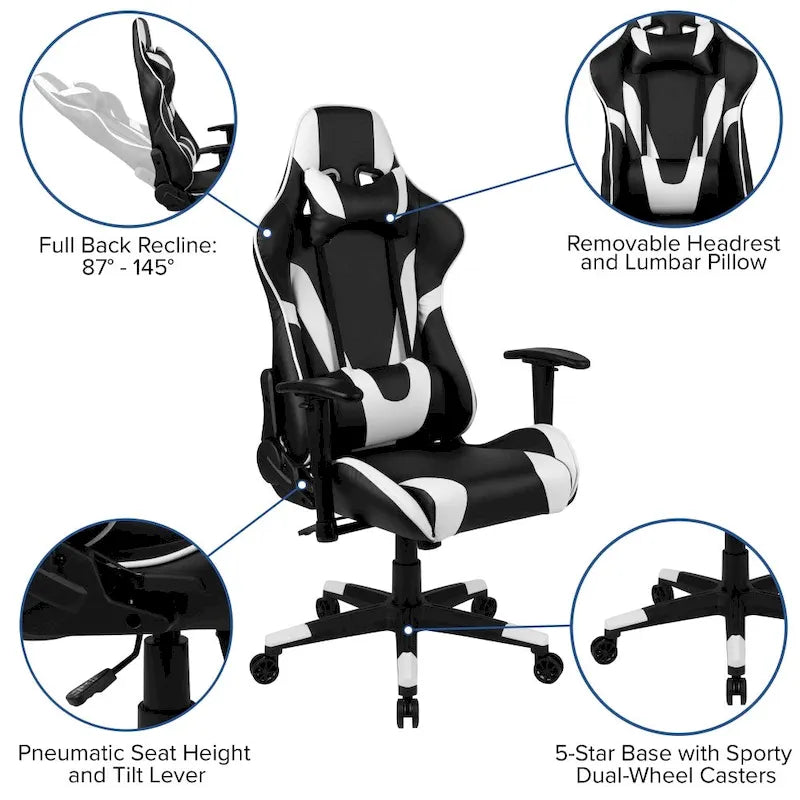 Chaise ergonomique de gaming racing avec dossier entièrement inclinable en LeatherSoft rouge