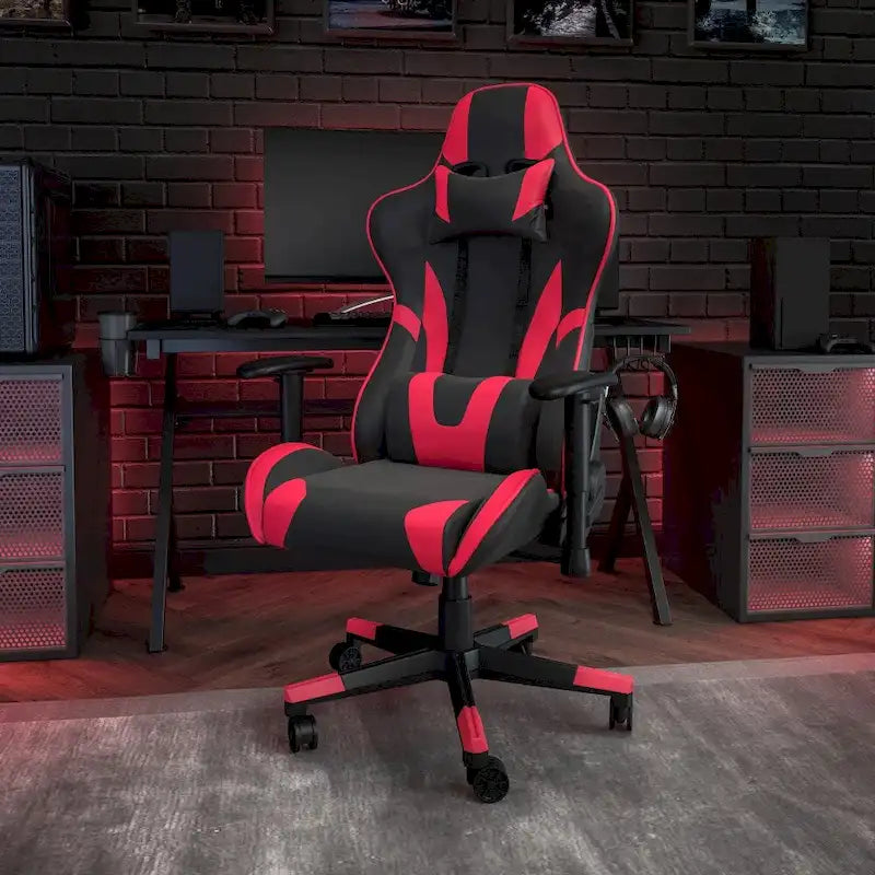 Chaise ergonomique de gaming racing avec dossier entièrement inclinable en LeatherSoft rouge