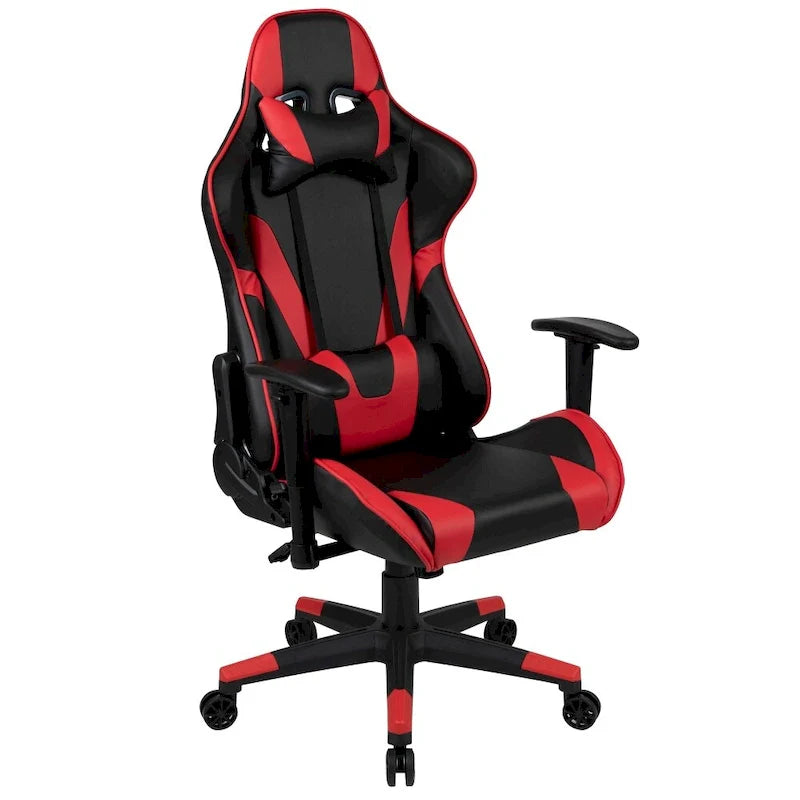 Chaise ergonomique de gaming racing avec dossier entièrement inclinable en LeatherSoft rouge