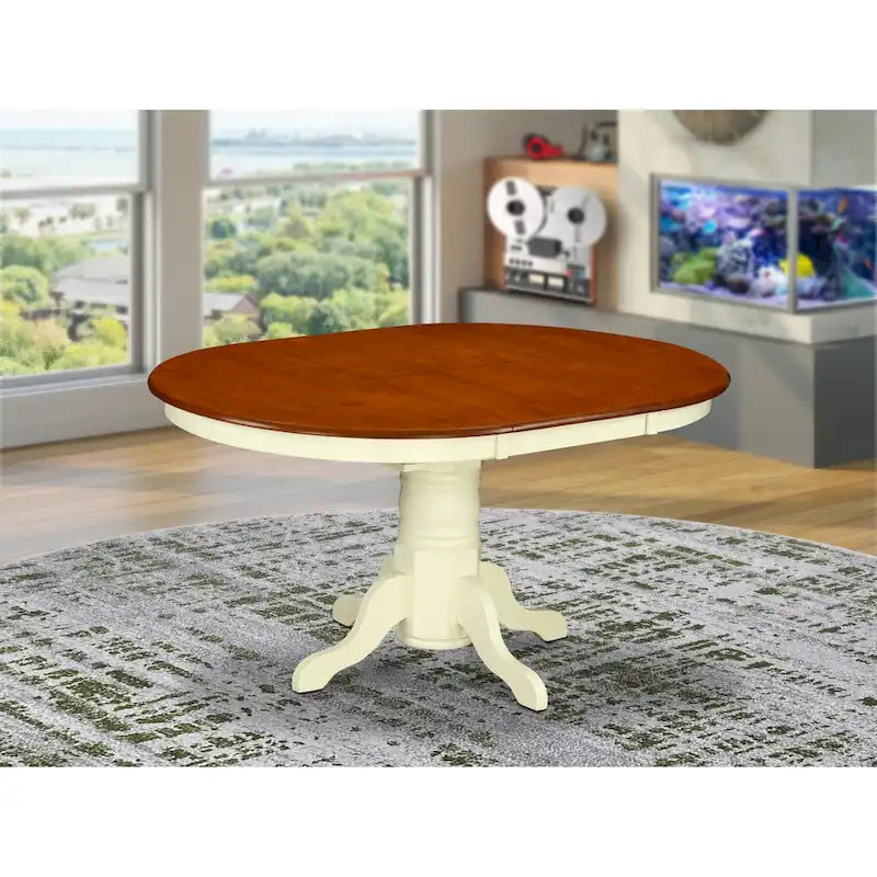 Table de cuisine moderne East West Furniture Kenley - plateau de table à manger ovale avec rallonge papillon et base à piédestal (options de finition)