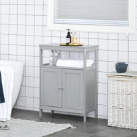 Meuble de rangement de salle de bain autoportant moderne kleankin, avec portes et étagère ouverte, meuble organisateur de salle de bain, gris