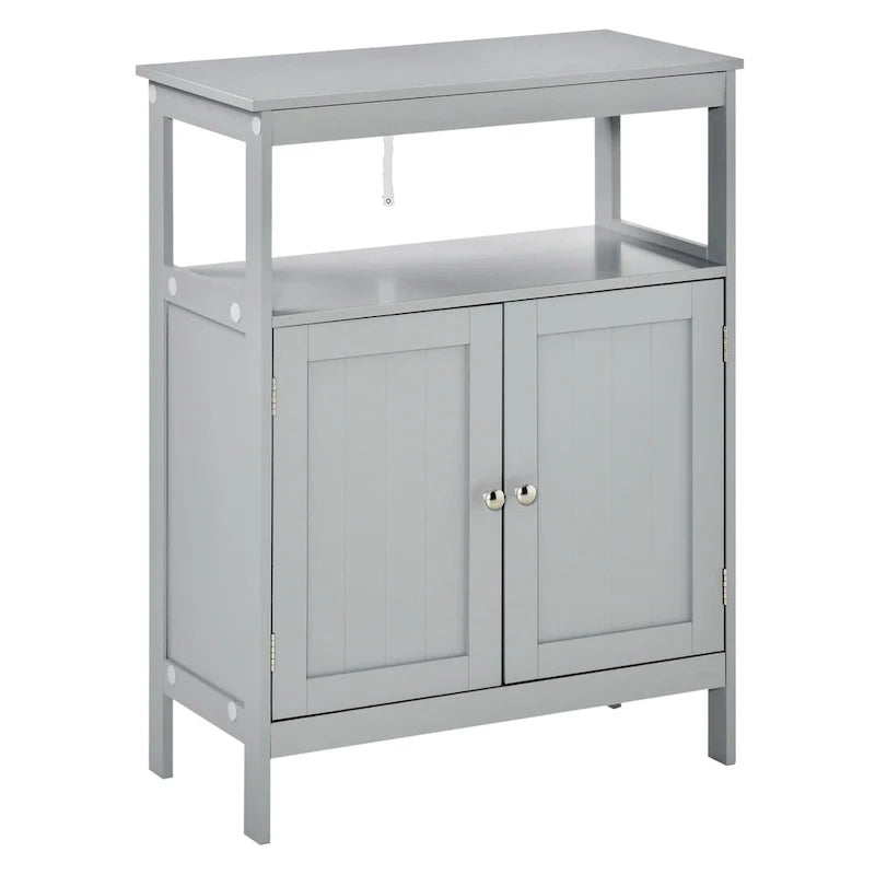 Meuble de rangement de salle de bain autoportant moderne kleankin, avec portes et étagère ouverte, meuble organisateur de salle de bain, gris