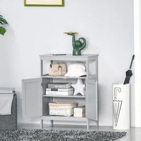 Meuble de rangement de salle de bain autoportant moderne kleankin, avec portes et étagère ouverte, meuble organisateur de salle de bain, gris