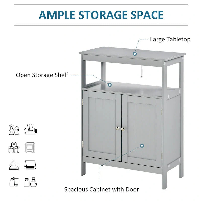 Meuble de rangement de salle de bain autoportant moderne kleankin, avec portes et étagère ouverte, meuble organisateur de salle de bain, gris