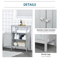 Meuble de rangement de salle de bain autoportant moderne kleankin, avec portes et étagère ouverte, meuble organisateur de salle de bain, gris