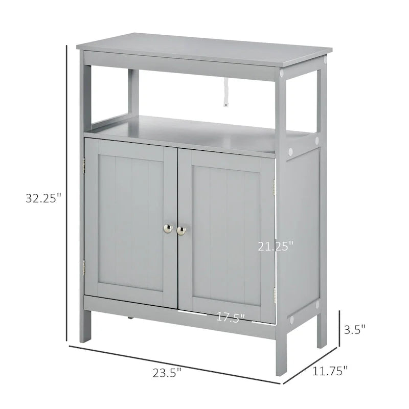 Meuble de rangement de salle de bain autoportant moderne kleankin, avec portes et étagère ouverte, meuble organisateur de salle de bain, gris
