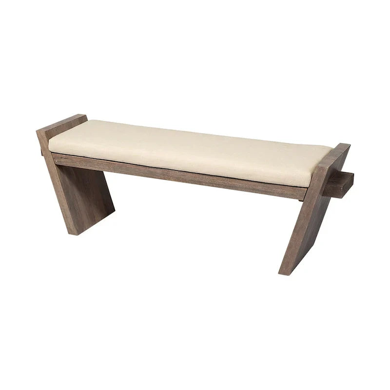 Banc d'entrée Elaine en tissu crème avec cadre en bois brun - 58 l. x 15 p. x 20 h.