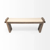Banc d'entrée Elaine en tissu crème avec cadre en bois brun - 58 l. x 15 p. x 20 h.